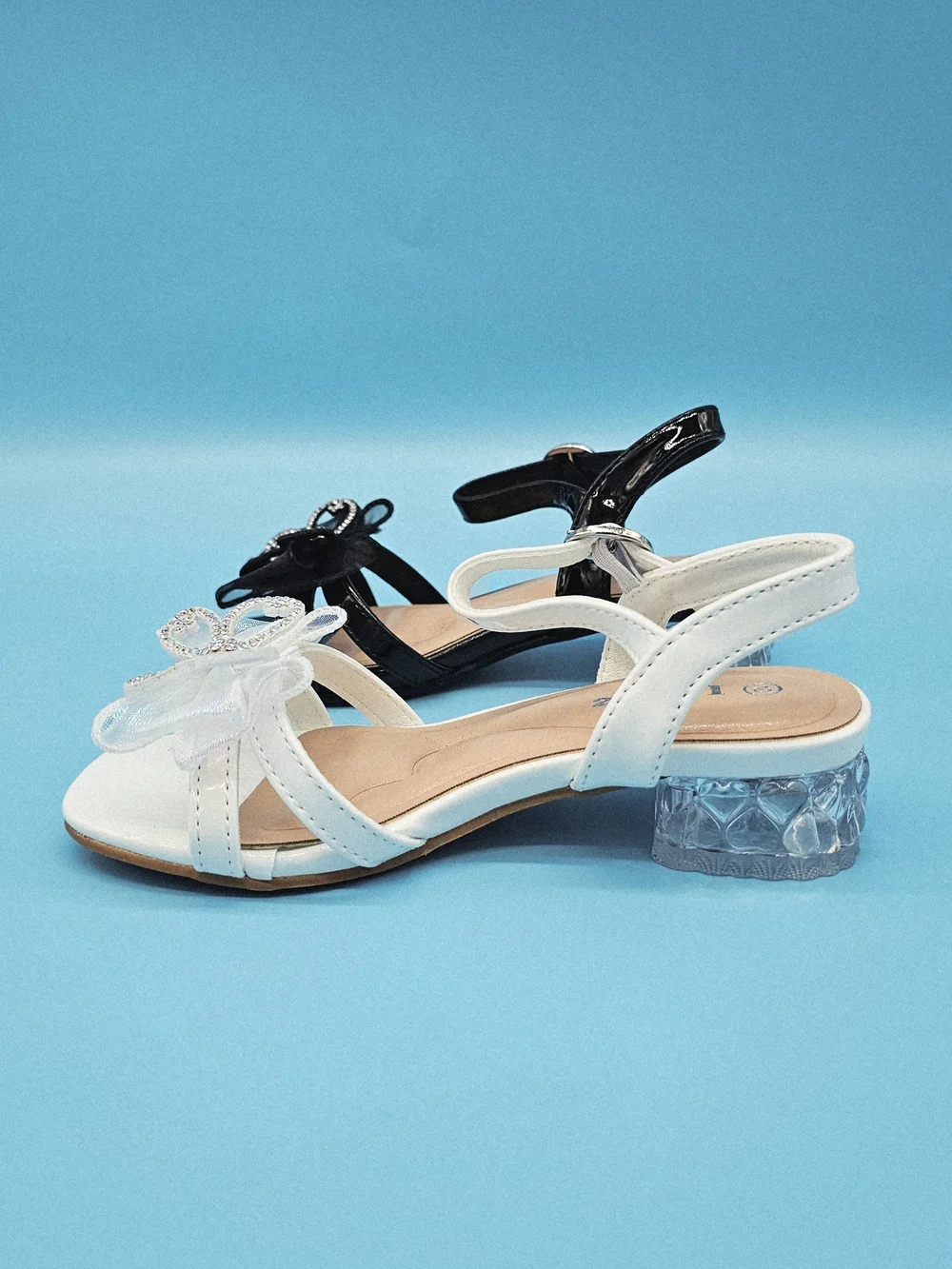 Girls (9-4) Dress Sandals with Rhinestone Bow - Black or White